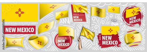 Vector set of flags of the American state of New Mexico in different designs
