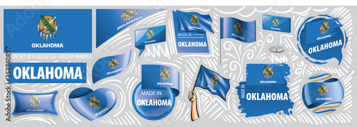 Vector set of flags of the American state of Oklahoma in different designs photo