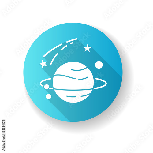 Astronomy blue flat design long shadow glyph icon. Natural science, space exploration. Planets discovery and study, universe researching. Celestial bodies silhouette RGB color illustration