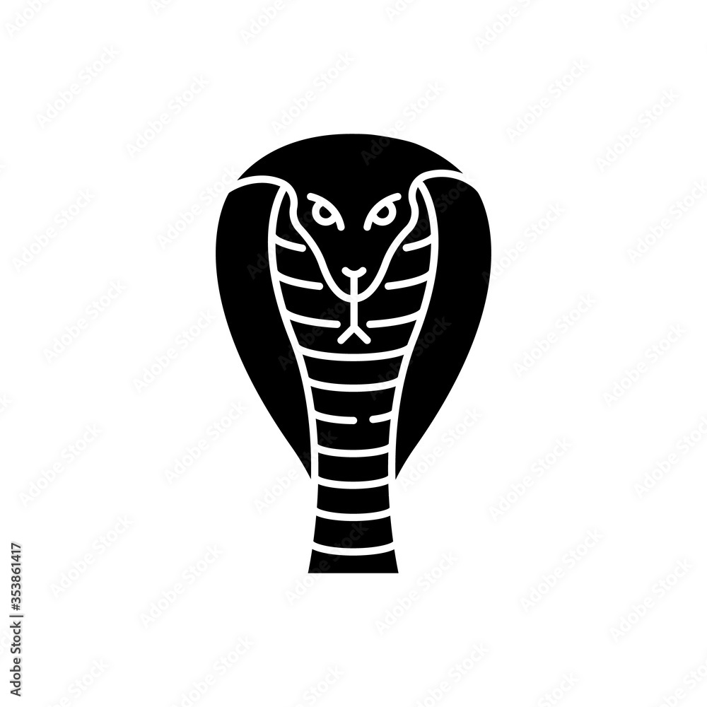 King cobra black glyph icon. Hamadryad. Venomous snake with hood. Dangerous  reptile. Endemic species of India. Aggressive animal. Silhouette symbol on  white space. Vector isolated illustration Stock Vector | Adobe Stock