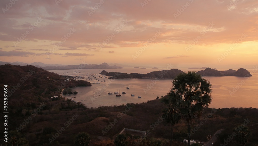 Panoramic view of the bay with beautiful sunset sky color on a tropical islands