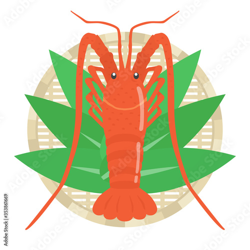 ザルにのせた伊勢海老のイラスト