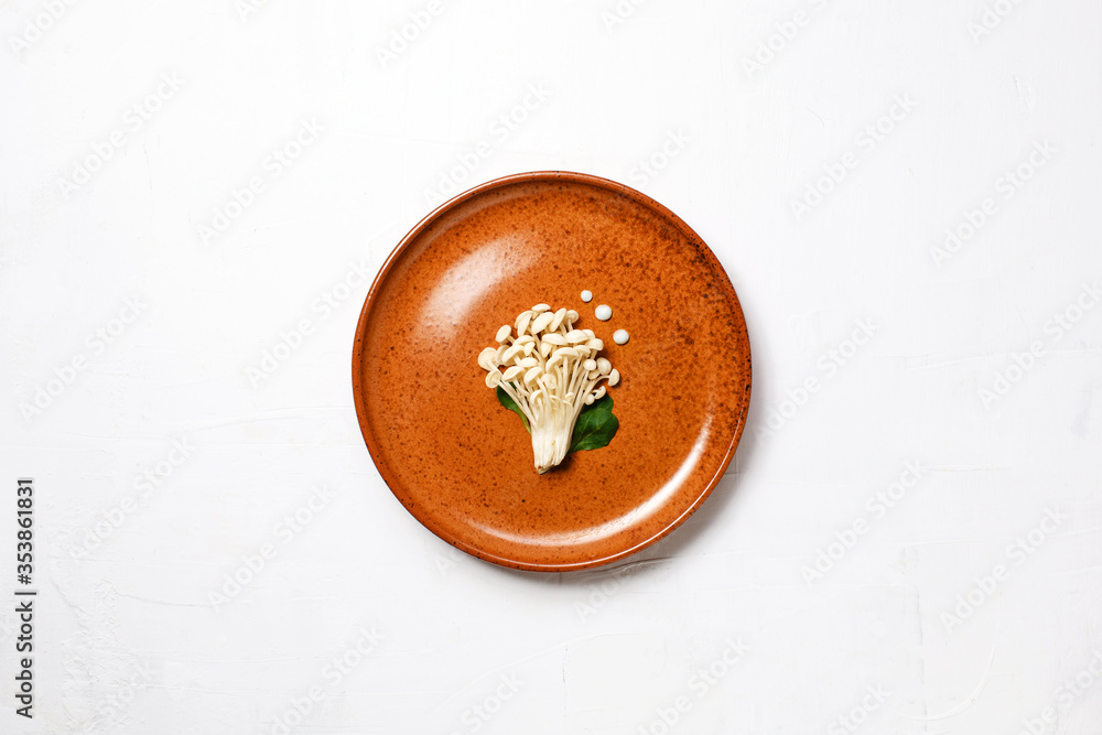 Fototapeta premium Enoki, Enokitake, Flammulina velutipes, edible mushroom popular in Japanese cuisine