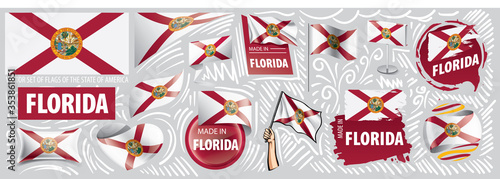 Vector set of flags of the American state of Florida in different designs