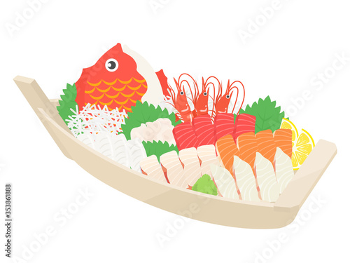 刺し身の舟盛りのイラスト