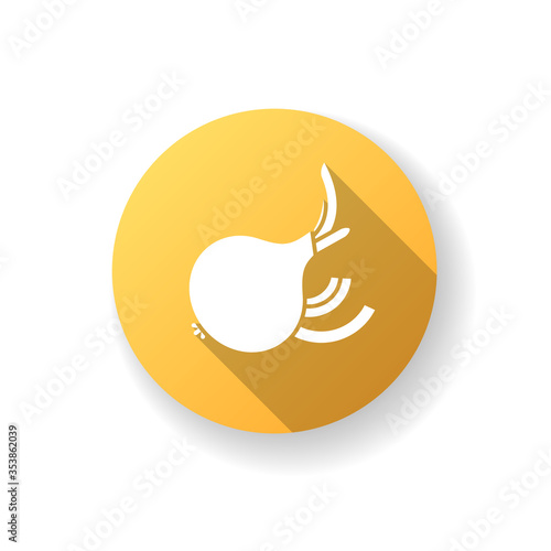 Onion yellow flat design long shadow glyph icon. Fresh ripe vegetable with cut slices. Whole veggie for vitality and nourishment. Raw bulb for cooking. Silhouette RGB color illustration