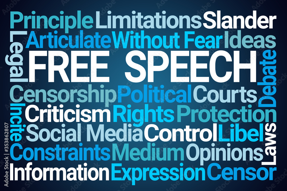 Free Speech Word Cloud on Blue Background Free Speech Word Cloud on Blue Background