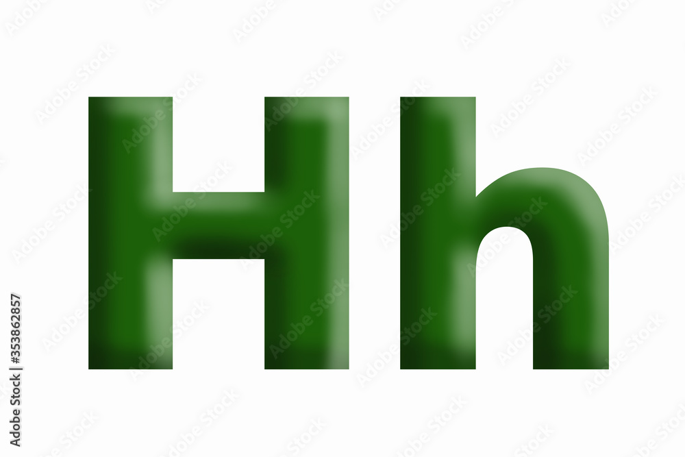 Letter of the alphabet H , volumetric letter, grassy green, large and small. Letter of the alphabet H , volumetric letter, grassy green, large and small.