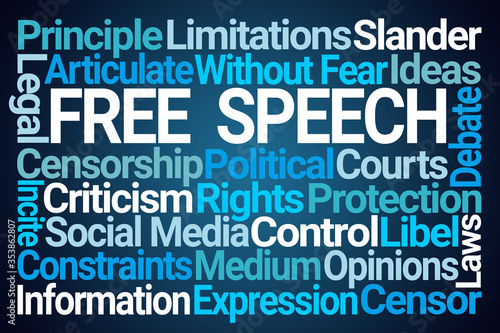 Free Speech Word Cloud on Blue Background