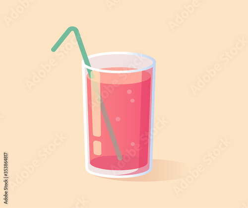 Glass of drinks. Soda with straw. Vector illustration with refreshing summer drink.