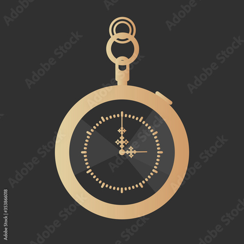 Pocket watch. Gold pocket watch. Golden antique accessory. Design element. Vector illustration on black background