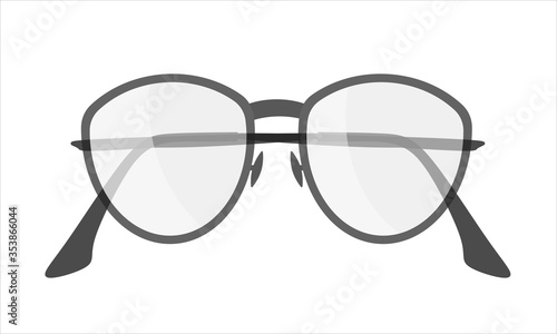 Eyeglasses. Black or grey accessory. Reading Glasses with metal or plastic spectacle frames for sale banner concept. Graphic design element. Vector Illustration isolated on white background.