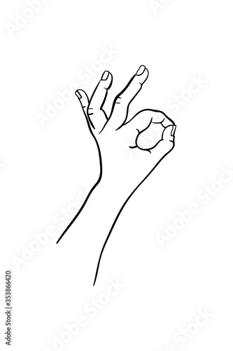 Hand gesture Vector sketch. Body language concept. Hand sign Okey - interactive communication set. Hand in different positions. Arm gestures for showing, pointing, holding and representing