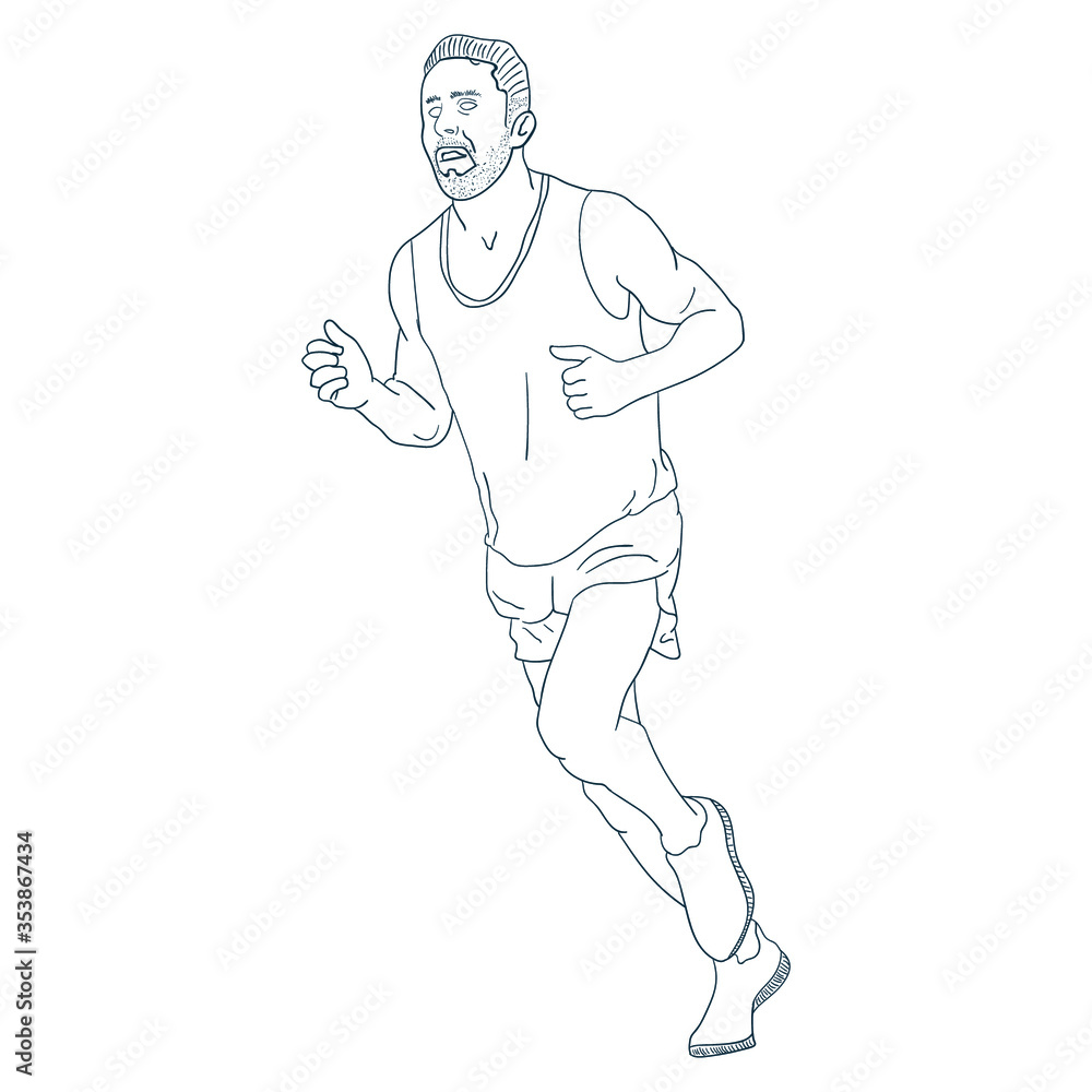 man in tank top running outline sport vector illustration