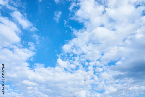 Blue sky background with white clouds on a sunny day.