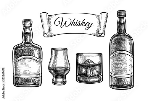 Ink sketch set of whiskey.
