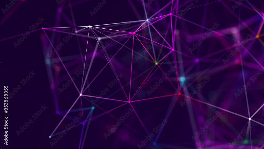 Abstract digital communication points. Technological background. Network connection structure. Color plexus effect. 3D