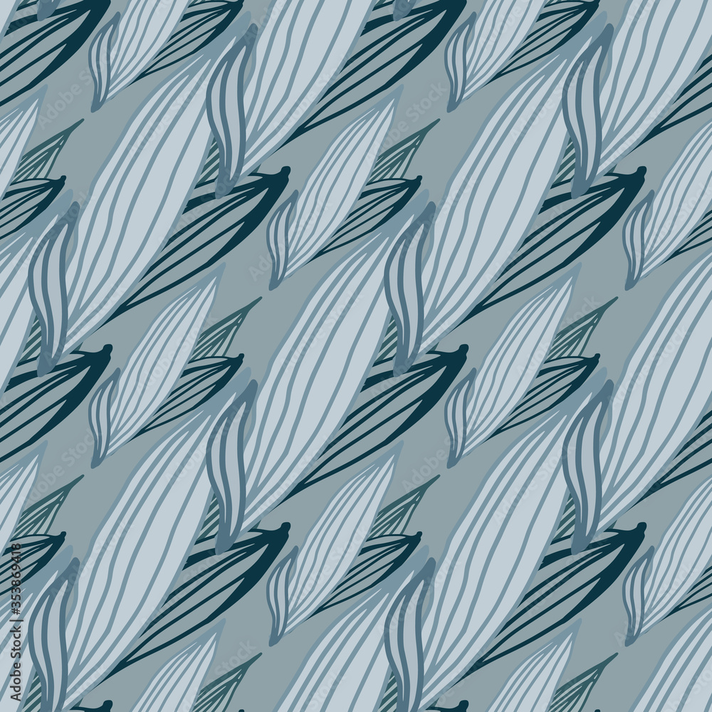 Abstract blue leaves shape seamless pattern. Line art leaf endless ornament. Botanical wallpaper. Abstract blue leaves shape seamless pattern. Line art leaf endless ornament. Botanical wallpaper.