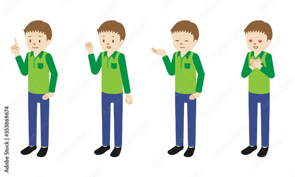 Illustration set of 4 poses of male character standing