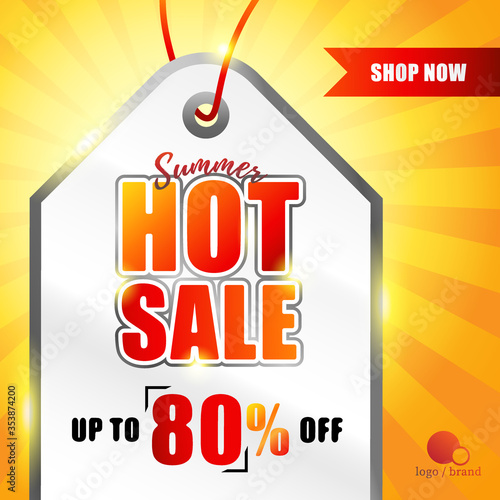 yellow orange sun and price tag summer sale template banner vector for promotion
