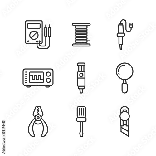 Tool for electronics industry technology, circuit board, line icon set design, illustration, isolated on white background, editable stroke - Vector