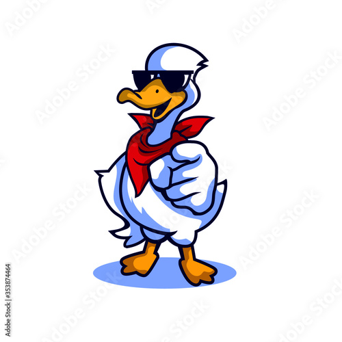 Cool white goose using sunglass and bandana pointing forward. it can be used as mascot  © fzr design