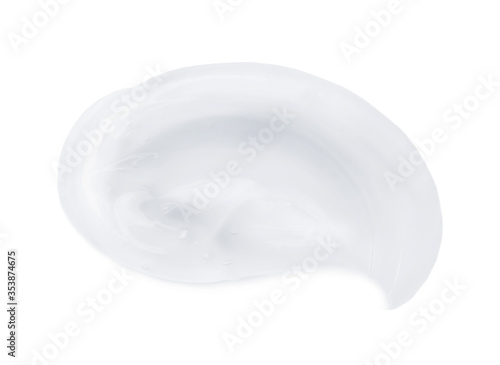 Sample of transparent cosmetic gel on light background, top view