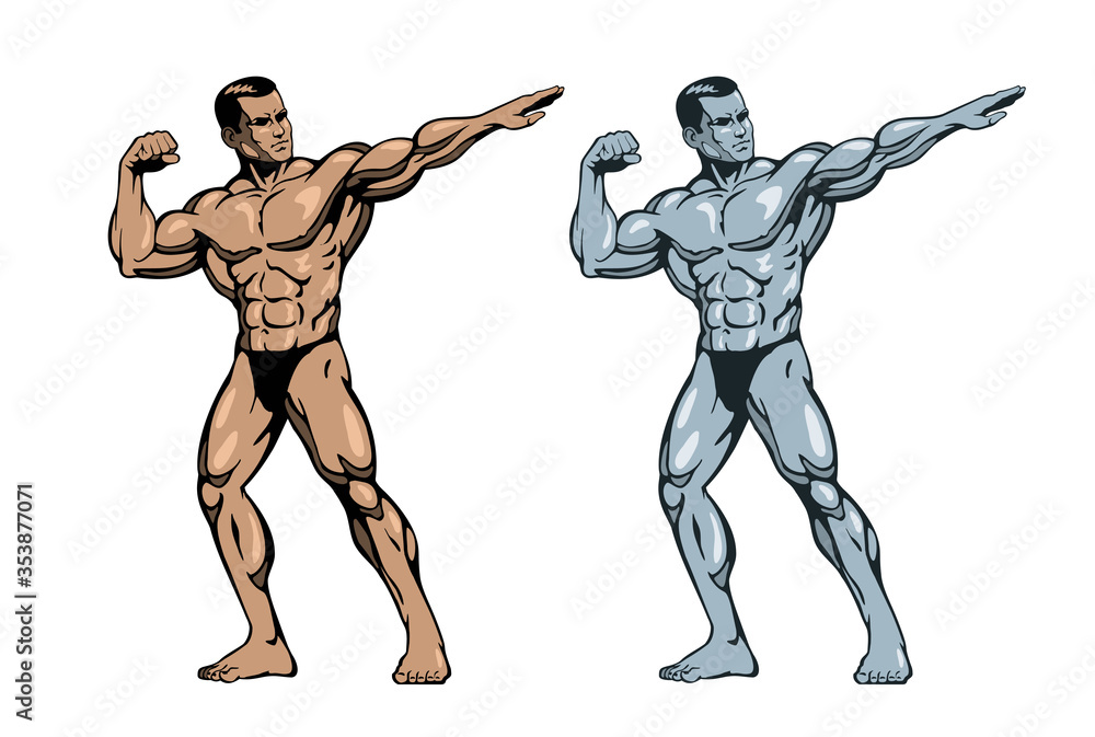 Bodybuilder Muscle Man, Fitness Posing. Colored, Isolated, Hand Drawing  Vector Illustration Image Stock Vector - Illustration of fitness, body:  264235279