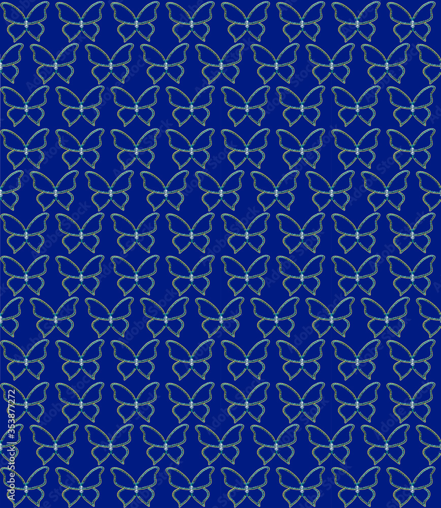 Butterfly from crystals on a blue background pattern Butterfly from crystals on a blue background pattern