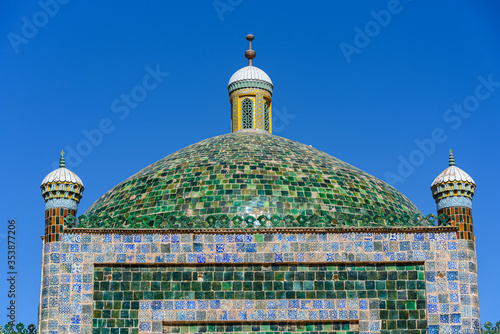 Close-up dome of 17th century Tomb of Abakh Khoja or Xiangfei in Kashgar, Xinjiang, China photo