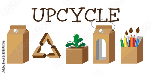 The transformation of used items into other items. Vector image isolated on a white background.