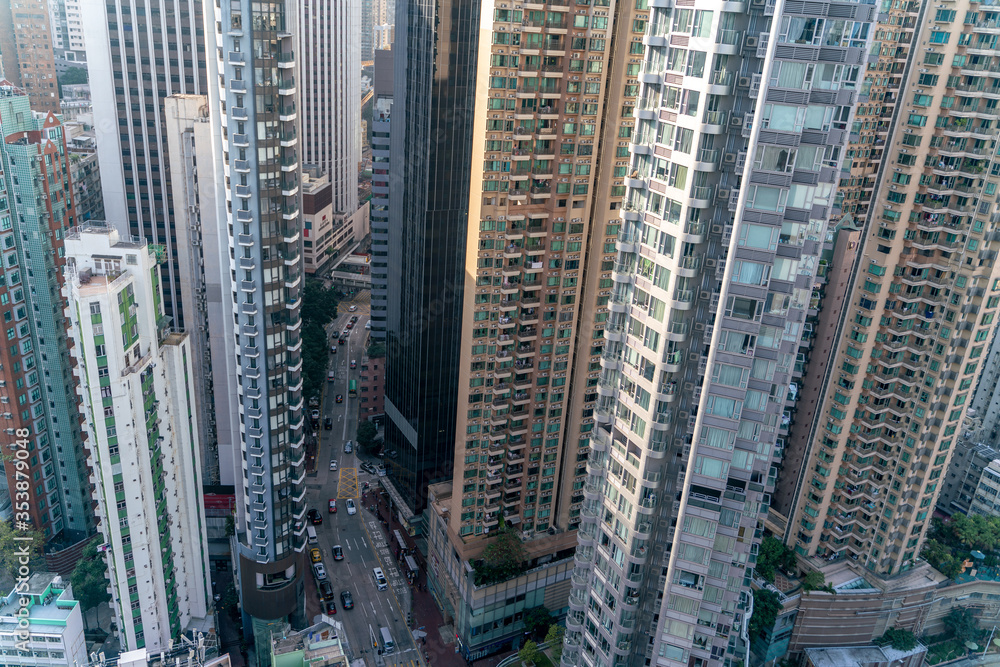 Obraz premium The amazing view of Hong-Kong cityscape full of skyscrapers from the rooftop.