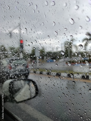 rain on car window