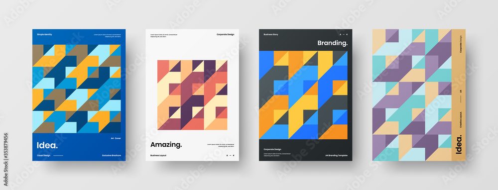 Company identity brochure template collection. Business presentation vector A4 vertical orientation front page mock up set. Corporate report cover abstract geometric illustration design layout bundle. Company identity brochure template collection. Business presentation vector A4 vertical orientation front page mock up set. Corporate report cover abstract geometric illustration design layout bundle.