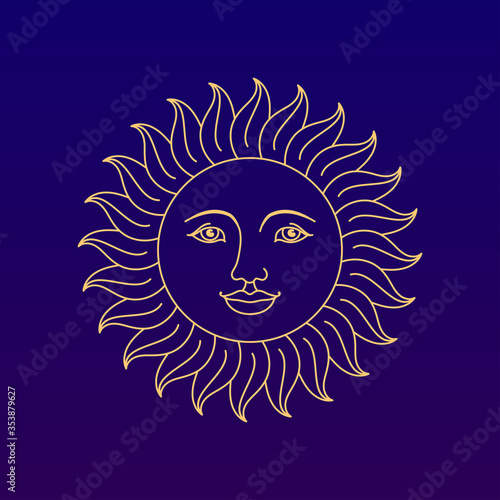 Old fashioned medieval style linear sun vector illustration
