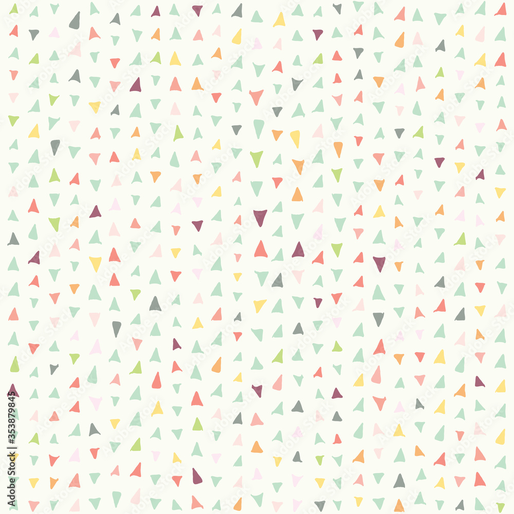 Seamless hand drawn pattern colorful triangle ornament. Pastel natural earth colors. For wrapping paper, textile, fabric, tissue, bag, banner, wallpaper, paper, background. Geometric retro decoration