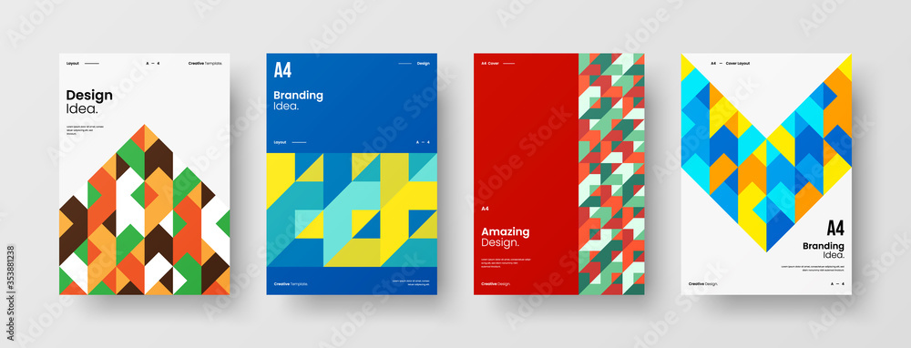 Company identity brochure template collection. Business presentation vector A4 vertical orientation front page mock up set. Corporate report cover abstract geometric illustration design layout bundle. Company identity brochure template collection. Business presentation vector A4 vertical orientation front page mock up set. Corporate report cover abstract geometric illustration design layout bundle.