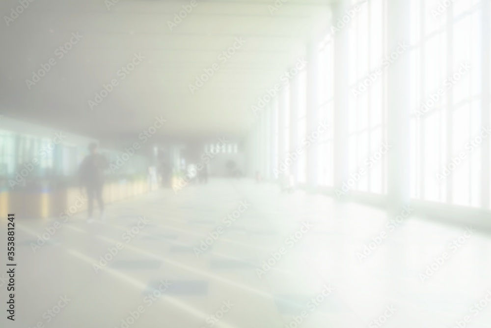 White Blurred Interior of Hallway at the Airport Background.