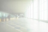 White Blurred Interior of Hallway at the Airport Background.