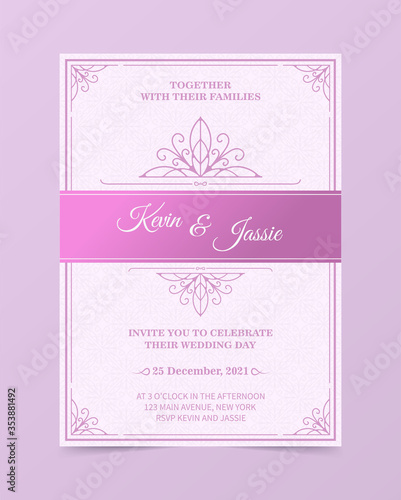 Invitation card vector design vintage style with soft pink color