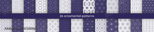 Set oriental patterns. White and blue background with Arabic ornaments. Patterns, backgrounds and wallpapers for your design. Textile ornament. Vector illustration.