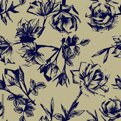 artistic tropical wild leaves and floral seamless pattern 