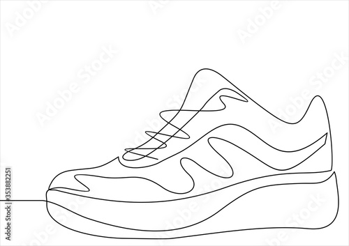 Vector illustration of sneakers. Sports shoes in a line style. Continuous one line