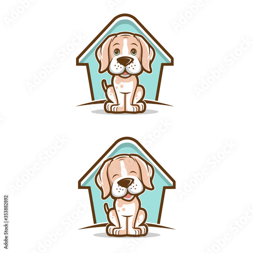 Cute Dog Vector Illustration Logo Design with Dog House.    