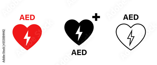 AED vector icon. Emergency defibrillator sign or icon. AED AID CPR. Vector red isolated icon CPR.