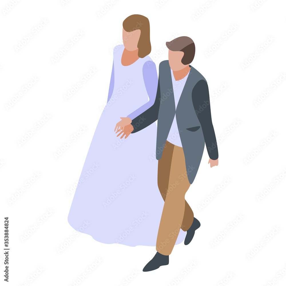 Happy wedding couple icon. Isometric of happy wedding couple vector icon for web design isolated on white background Happy wedding couple icon. Isometric of happy wedding couple vector icon for web design isolated on white background