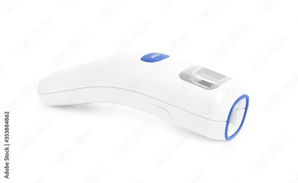 Modern non-contact infrared thermometer on white background Modern non-contact infrared thermometer on white background