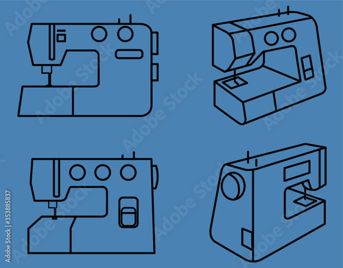 Icono de máquina de coser, vector, ilustración diferentes ángulos