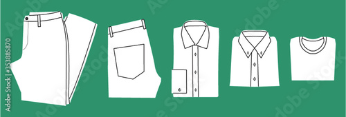 Iconos de pantalones y camisetas, vector, ilustración de ropa doblada photo