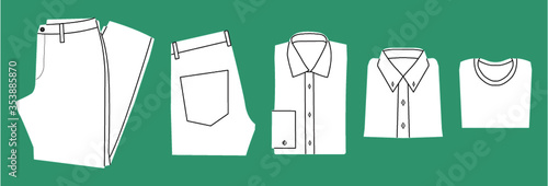 Iconos de pantalones y camisetas, vector, ilustración de ropa doblada